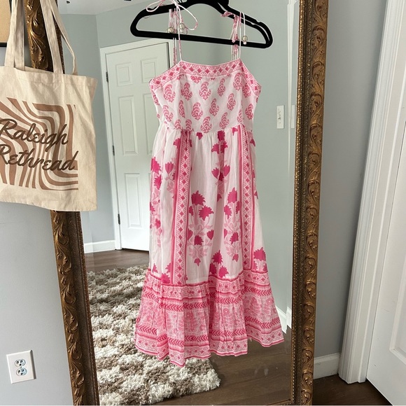NWT Oliphant TIE STRAP MIDI- JAIPUR PINK MIDI dress Floral - Picture 4 of 10
